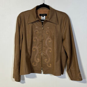 Escada Jacket Women’s Small Zipper Front Beaded Brown Wool Blend Embroidered